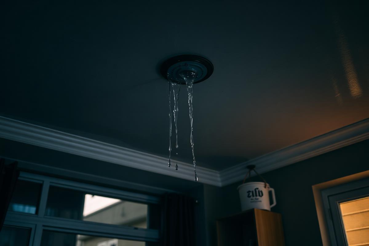 Water leaking through ceiling from roof damage in a London home