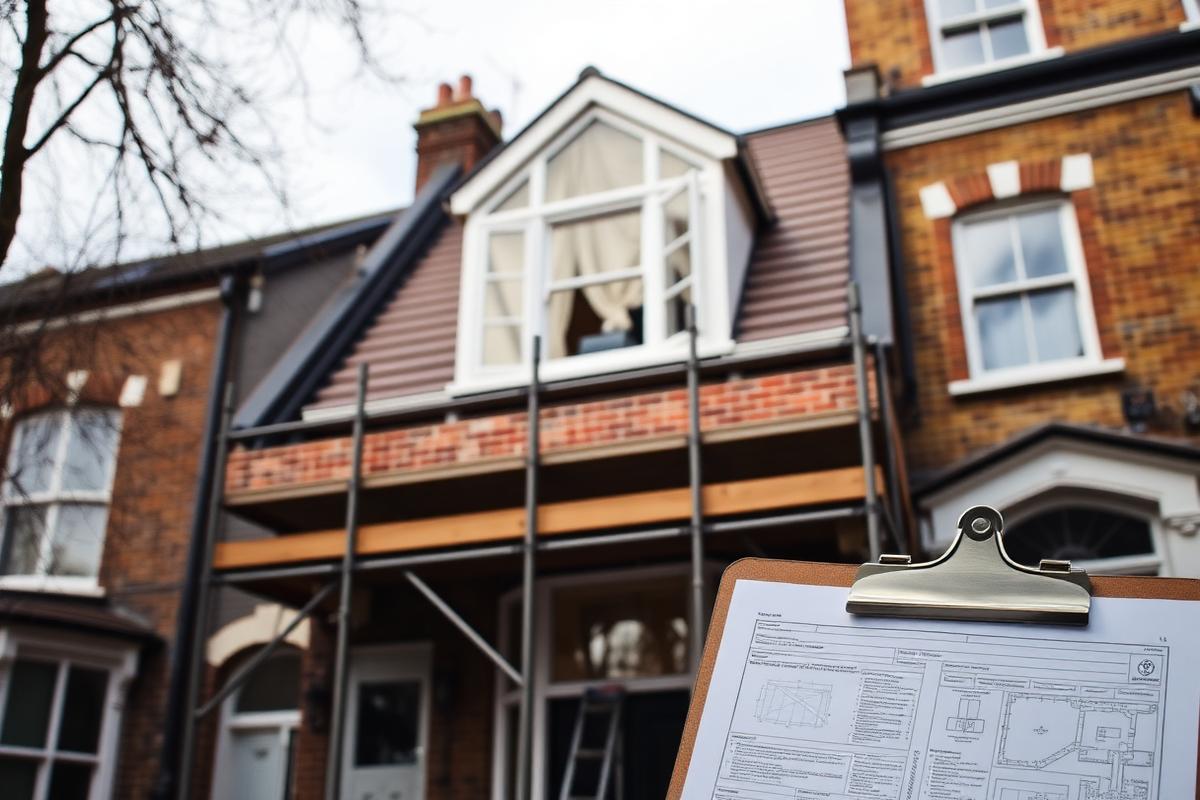 Dormer loft conversion with planning documents on a London Victorian terraced house